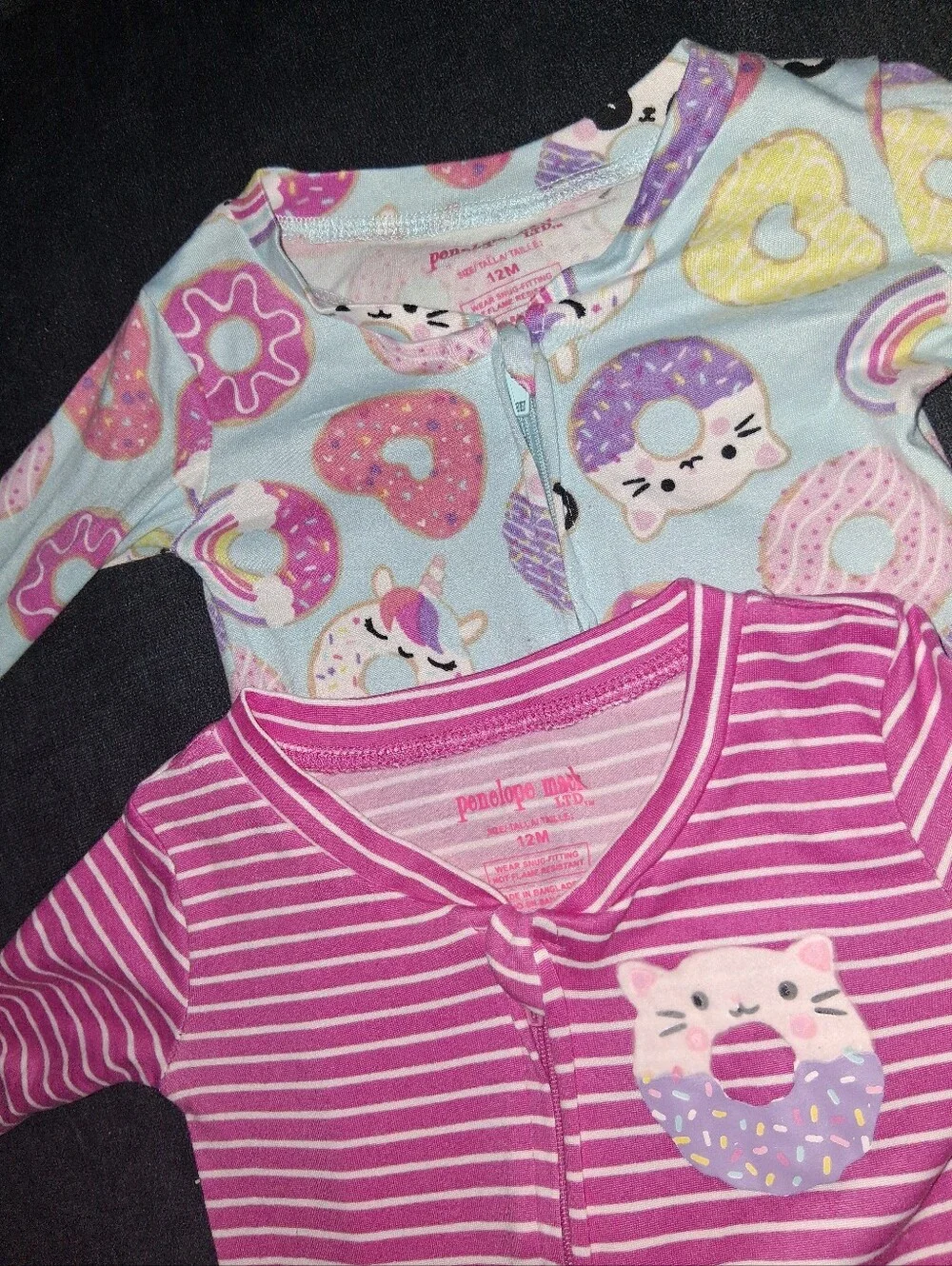 Penelope Mack Pink & Light Blue Donut Cat Footed Pajama Set New Without Tags